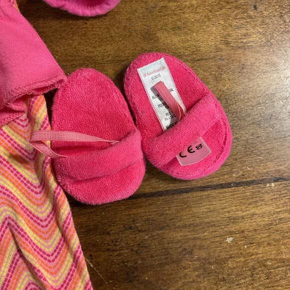 American Girl Doll Julie's Pink Beforever Zig Zag Pajamas Top & Pants Slippers - Picture 3 of 6